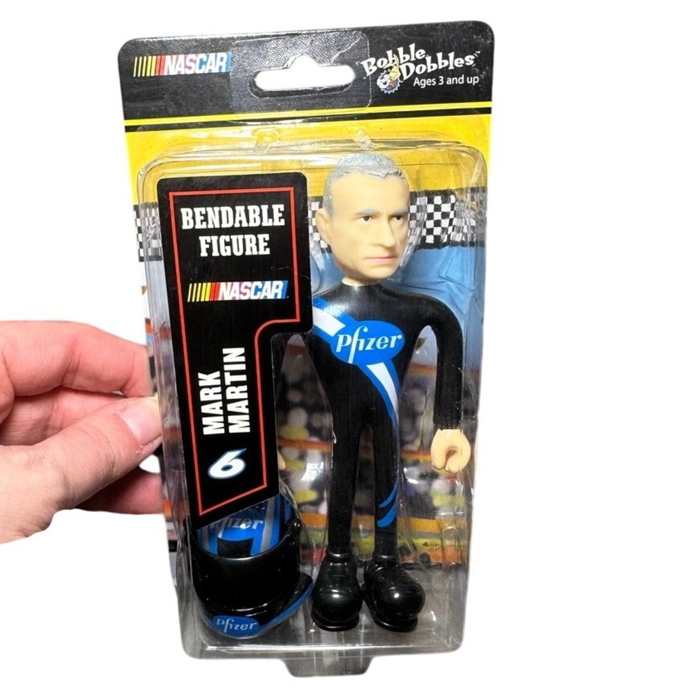 Vintage Y2K Bobble Dobbles NASCAR Mark Marten Bendable Figure Pfizer Collectible